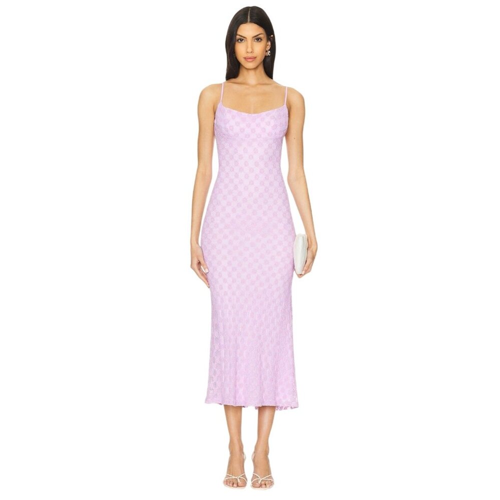 Bardot Adoni Mesh Midi Dress in Lilac Purple 6 New Womens Bodycon Stretch